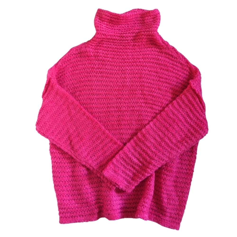 aerie Hot Pink Chunky Fuzzy Oversized Cowl Mock Neck Knit Sweater Small